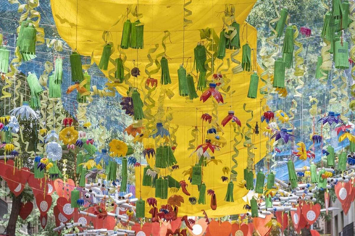 Decorated streets at Festa Major de Sants, Barcelona
