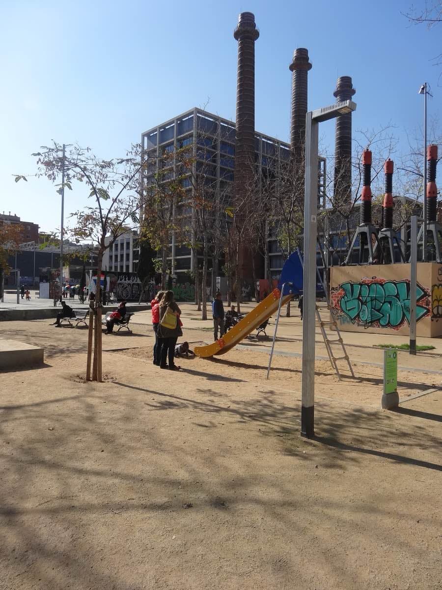 The three chimneys of the Parc de les Tres Xemeneies in Poble-sec, home of the Mercat de la Terra